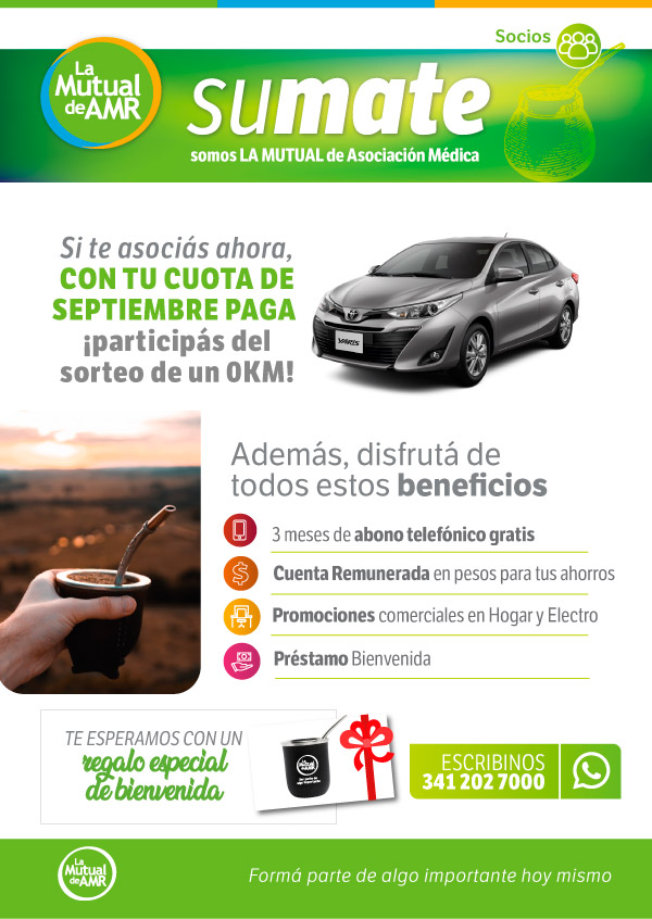 Si te asociás ahora, con tu cuota de septiembre paga, participas del sorteo de un 0 km.